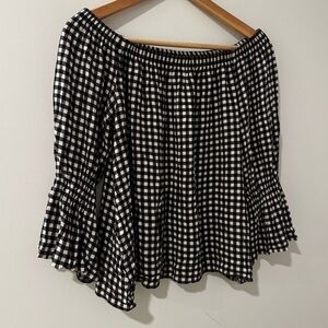 Sanctuary Black and White Gingham Off Shoulder Top Medium